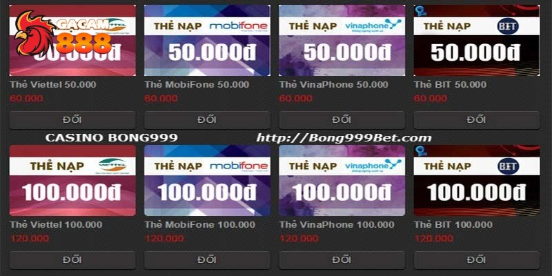 Dùng thẻ cào nạp tiền vào Gacam888